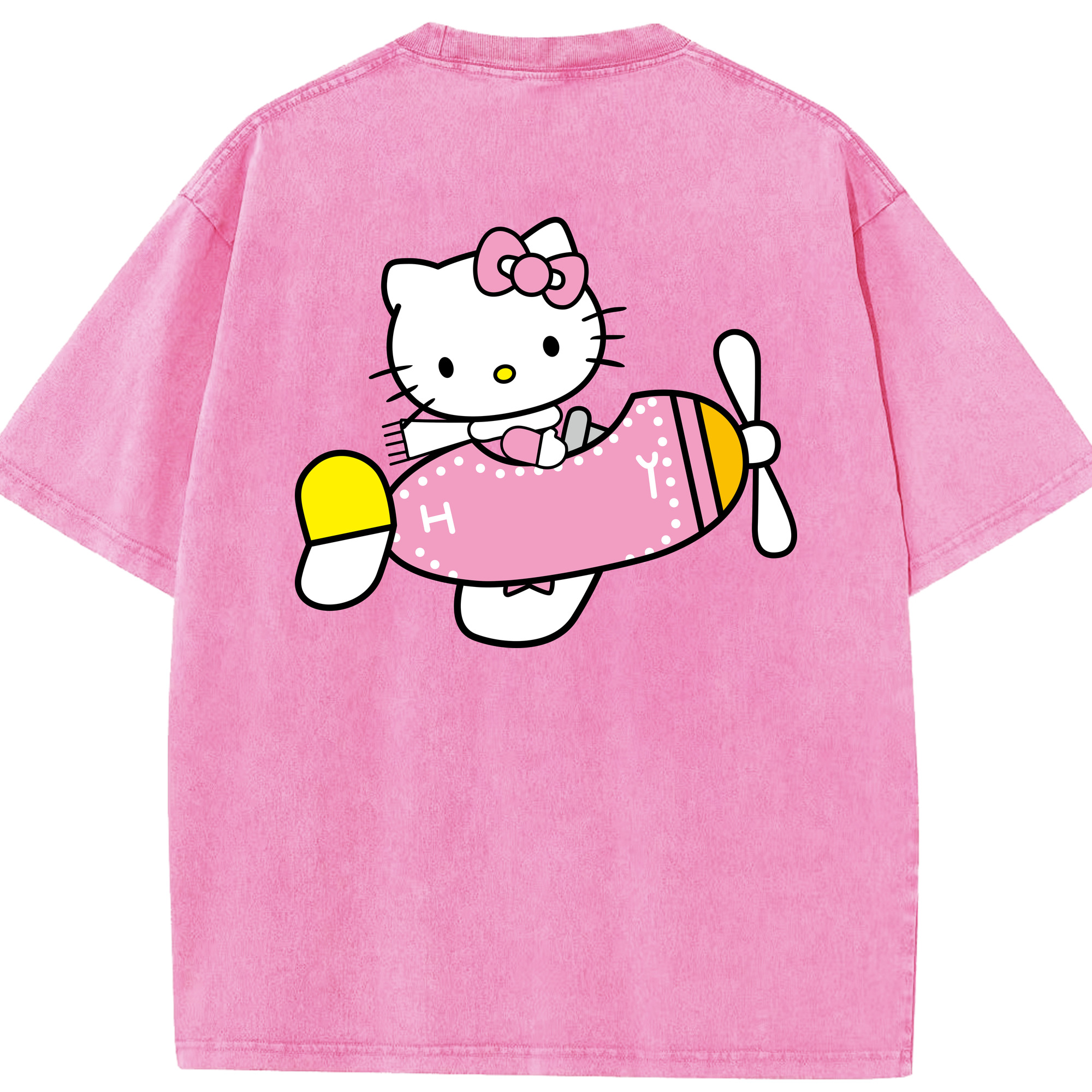 （画像用） Hello Kitty ハローキティ 綿100% ヴィンテージ風 半袖Tシャツ（背面プリント）